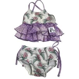Little Bird Clothing Co Mermaid Fish Purple‎ Scales  Bikini Baby 6-12m